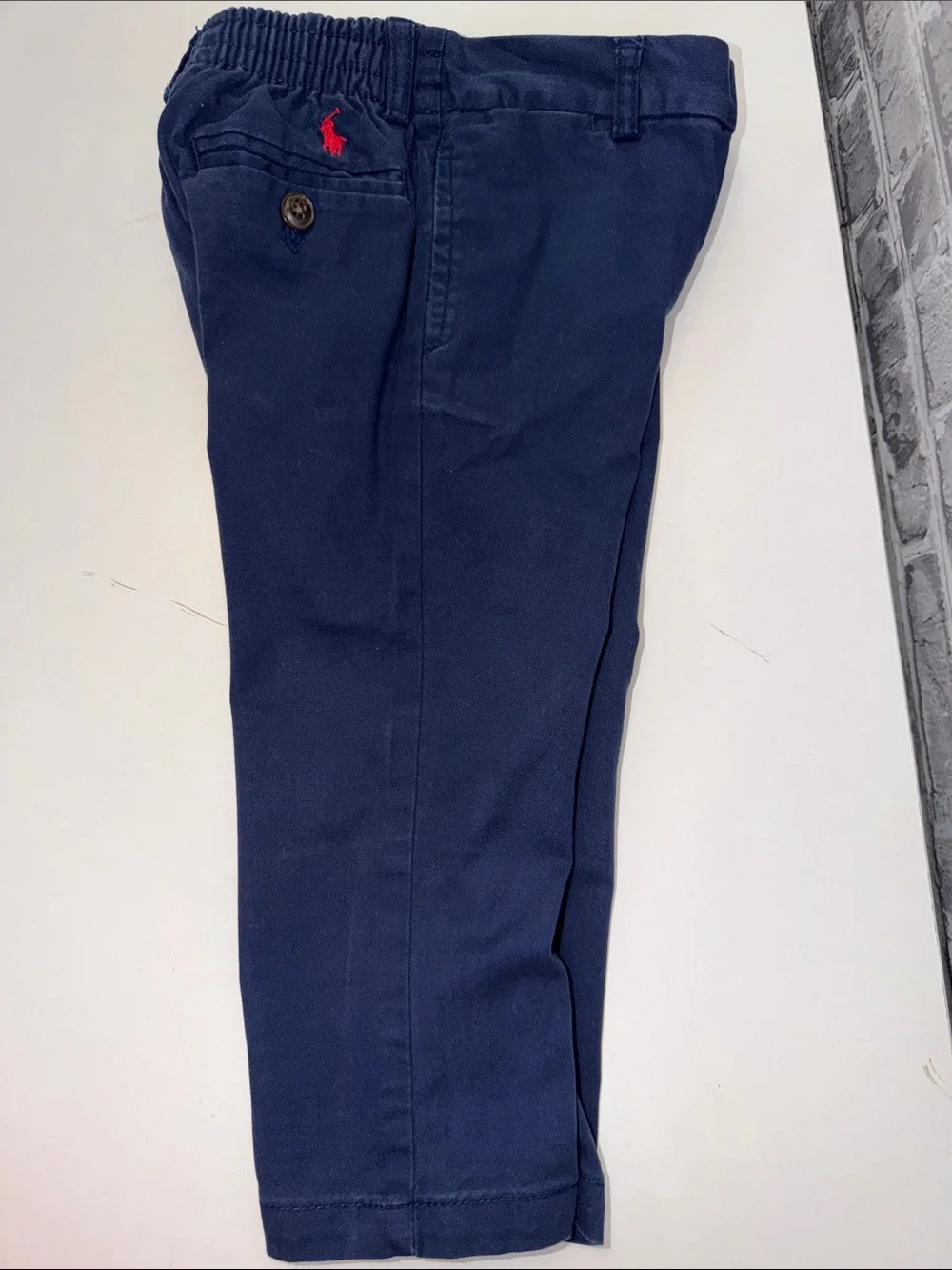 Ralph Lauren Navy Blue Kids Chino Pants with Red Polo Logo